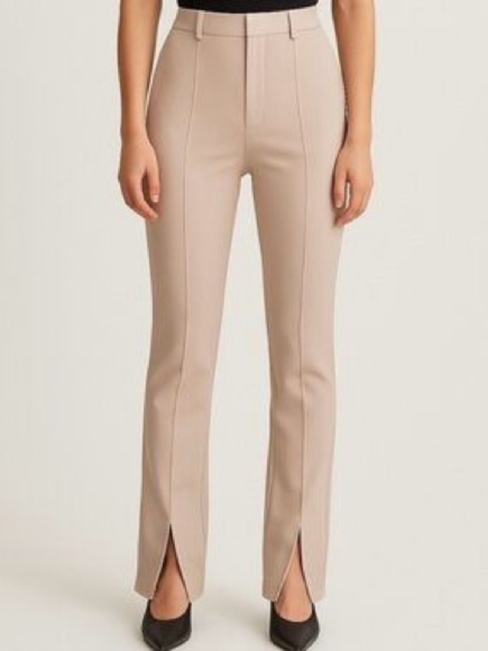 Abercrombie & Fitch Beige Straight-Leg Front-Seam Pants with Hem Slits